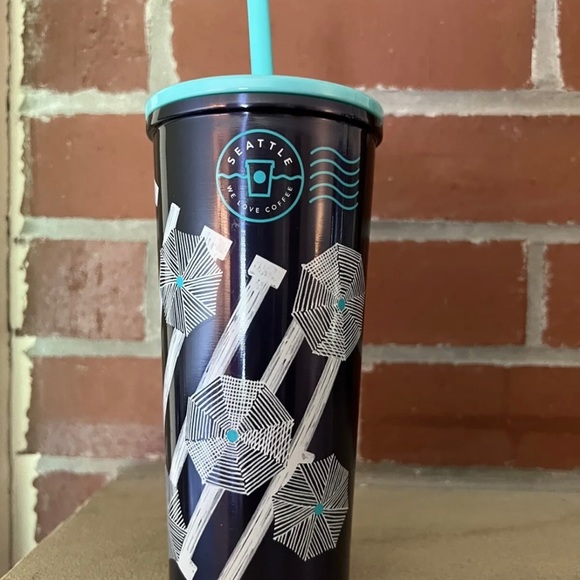 Starbucks UMBRELLAS Seattle Stainless 12oz Cold Tumbler Blue Vietnam Import RARE